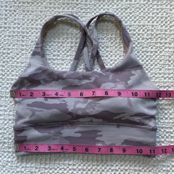 LULULEMON Energy Bra Long Line Ribbed Incognito Camo Iris Violet Verbena Size 4 - Image 9