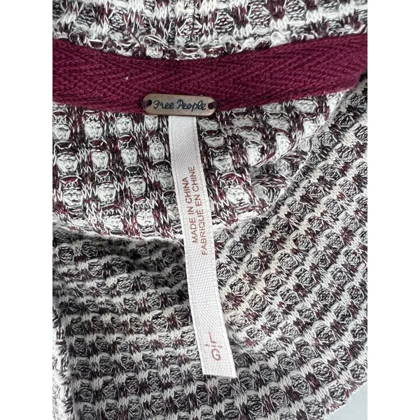 Free People BK Thermal Turtleneck Cropped Top Wine Red White‎ L - Image 8
