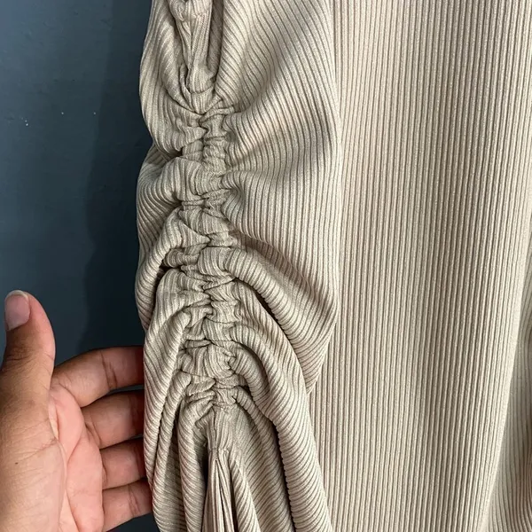 ZARA Tan High Neck Sleeveless Gathered Mini Bodycon Vacation Beach Dress Small # - Image 3