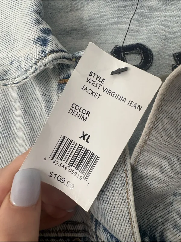 Hype & Vice West Virginia WVU Cropped Denim Jean Jacket XL NWT Damaged New Game - Image 4