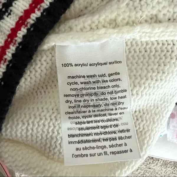 Tommy Hilfiger Sweater Ivory V-Neck Varsity Cable Knit Pullover Size L MSRP $79 - Image 6