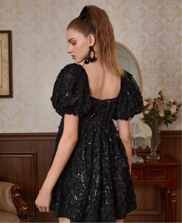 SHEIN MOD Square Neck Puff Sleeve A-line Dress - Image 2