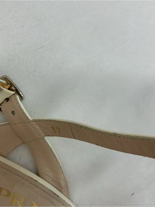 Prada Cream Patent Leather Ankle-Strap Heels B51 - Image 7