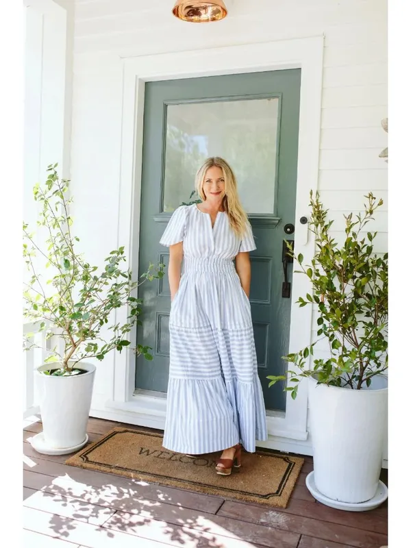 NWT Anthropologie Somerset Maxi in Sky Blue White Striped Cotton Tier Dress S - Image 6