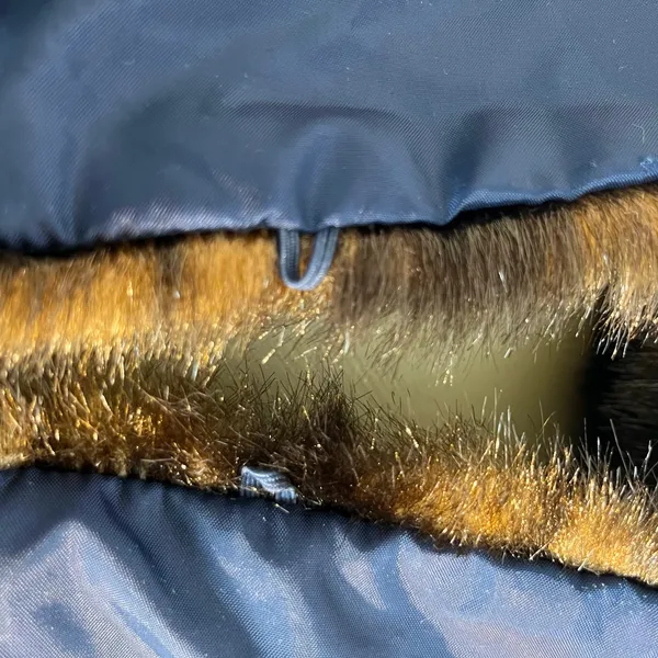 Vintage Faux Fur Collar Wrap – Striped Brown Black Fur Blue Lined Stole - Image 4