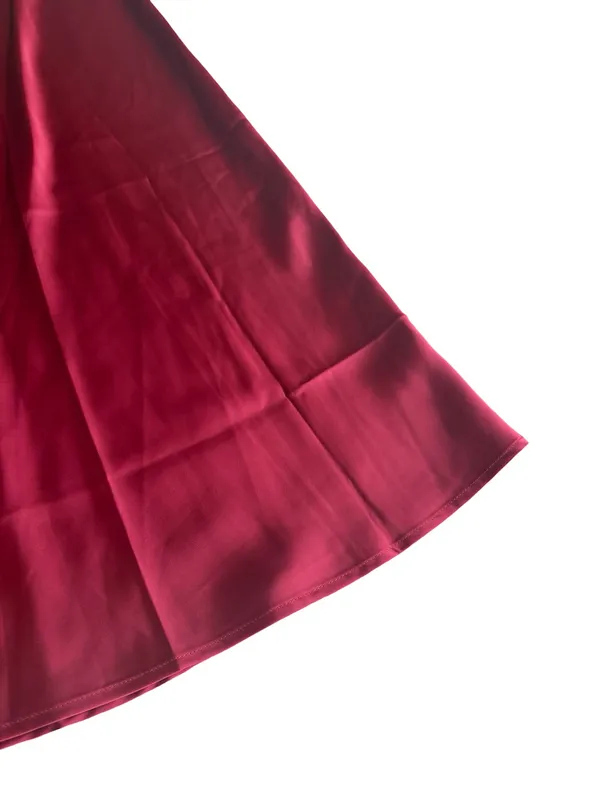 New Fashion Burgundy Satin Maxi Skirt Flowy Black Tie Wedding Guest Medium NWT - Image 4