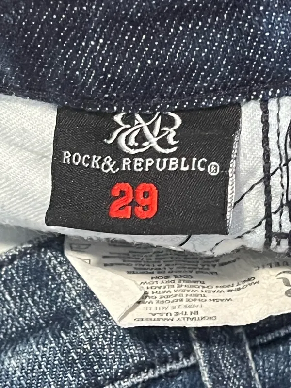 Rock & Republic Distressed Jeans Size 29 Dark Wash Low Rise Stretch Y2K Style - Image 6