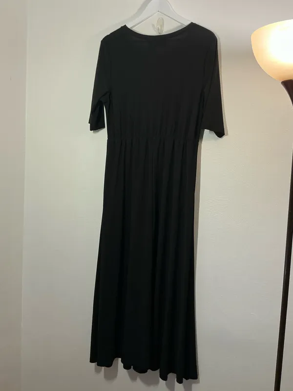 Attitudes by Renee Black V-Neck Short Sleeve Maxi Dress Size Large - Image 2