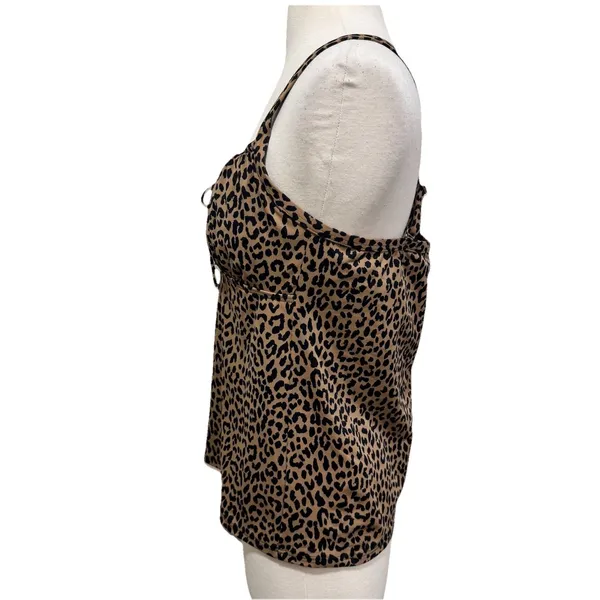 LANDS END Tankini 10 Cheetah Print Tan Black Swimsuit Top Adjustable Straps NEW - Image 3