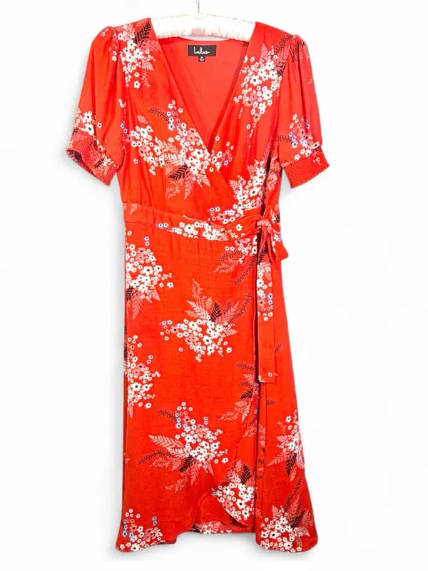 Lulus Women’s All the Sweetness Floral Print Puff Sleeve Midi Wrap Dress Size M - Image 4