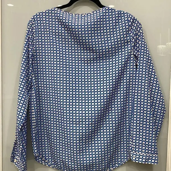 GAP Women's Blue and White Checkered Print Blouse Long Sleeve Work Top Sz Small - Image 4