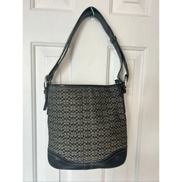 Coach Signature Authentic Vintage Double C Black Leather Trim Handbag M0769 - Image 3