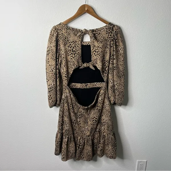 Anthropologie Maeve Animal Print Knit Cut-Out Mini Dress Leopard Tiered Size 14‎ - Image 10