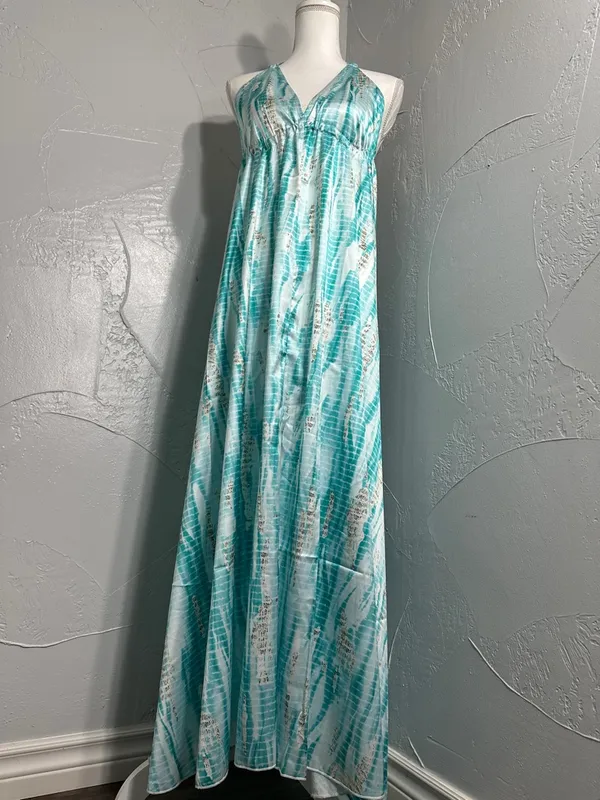 Seafoam Halter Maxi Dress - Flowing Aqua & White Print - Image 6
