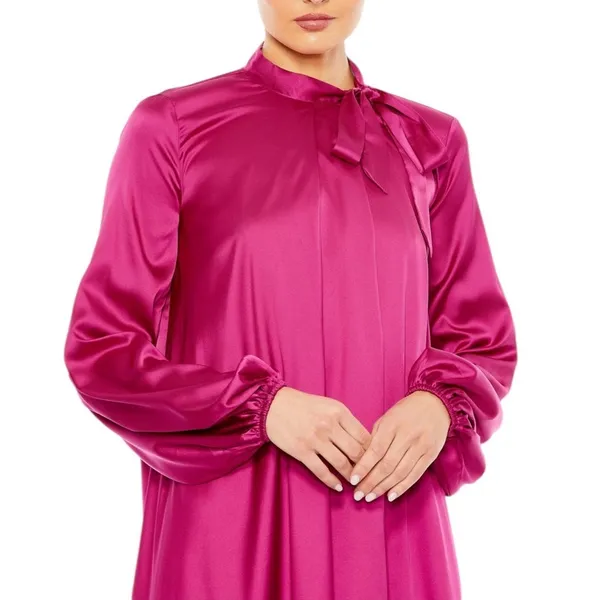 Mac Duggal NEW Size 8 Pink Magenta Long Sleeve Satin Cocktail Mini Dress 55968 - Image 3