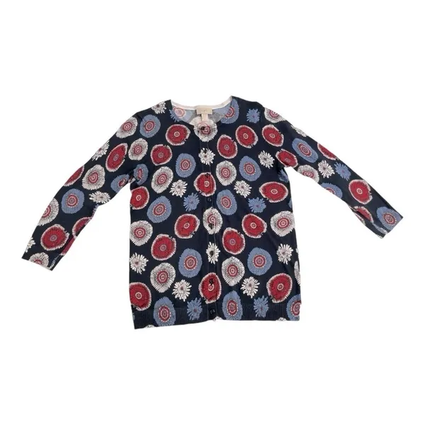 Ann Taylor Loft Women's Red White Blue Print Lightweight Cardigan Size Medium - Image 5
