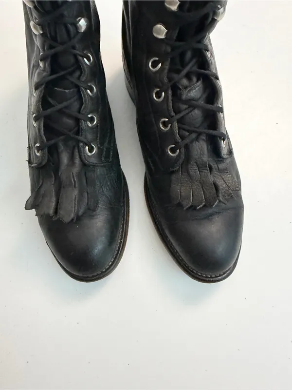Vintage Laredo Boots Leather Ankle Lace Up Kiltie Steampunk Western Rodeo Black - Image 6