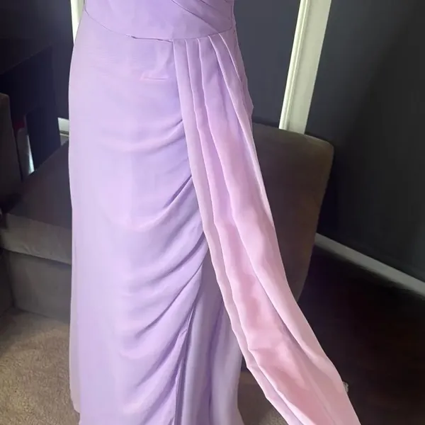 Purple Chiffon Asymmetrical One-Shoulder Formal Bridesmaid Dress Leg Slit Size 6 - Image 8