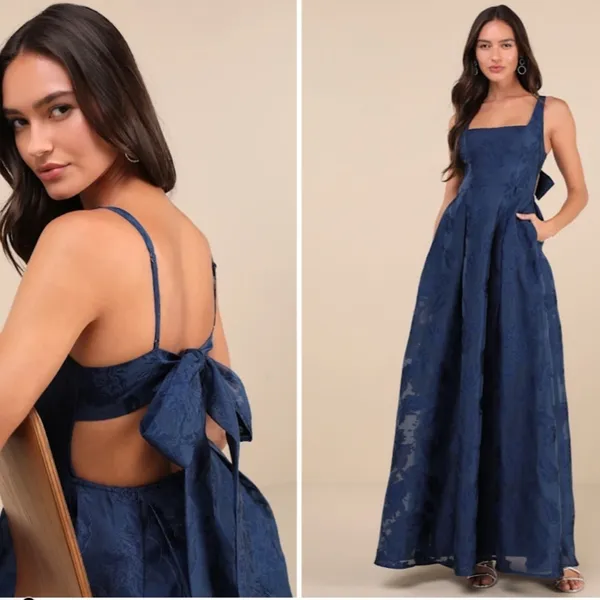 LULU's Prom Wedding Bridesmaid Floral Boho Flowy Sexy Tie-Back Maxi Dress - Image 2