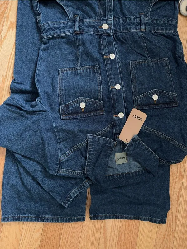 Women Denim Jumpsuit Premium Jean One Piece Outfit Casual Chic Overalls Romper - Image 7