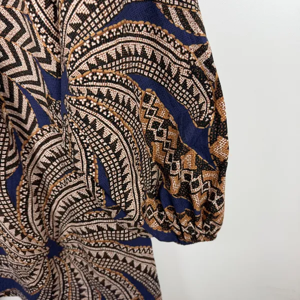 Farm‎ Rio Smocked Geometric Print Beaded Cotton Mini Dress Small Boho Abstract - Image 4