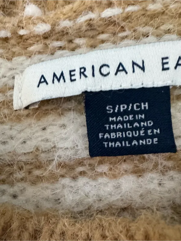 American Eagle Striped Crewneck Sweater in Cream and Mustard - Image 5