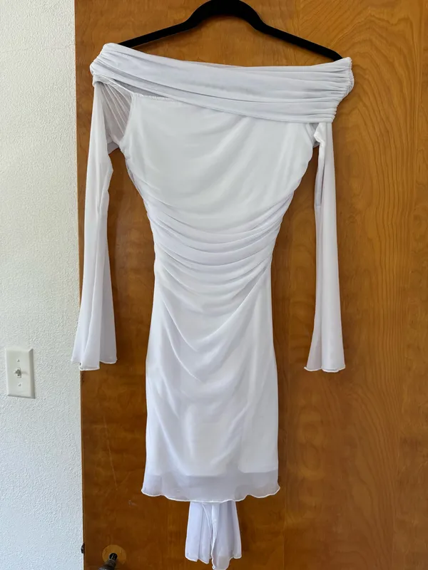 White shirred off shoulder mini - Image 3