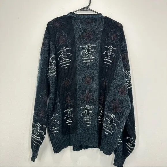 Vintage Oversized Blue Argyle Cardigan Grunge‎ Eclectic Grandpacore Funky Fall - Image 6