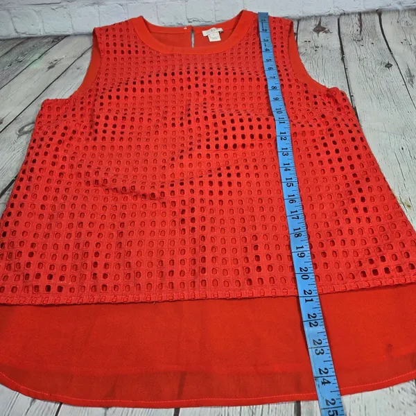 J.Crew Womens Red Eyelet‎ Sleeveless Top G3451 Size 4 Cotton Shell - Image 7