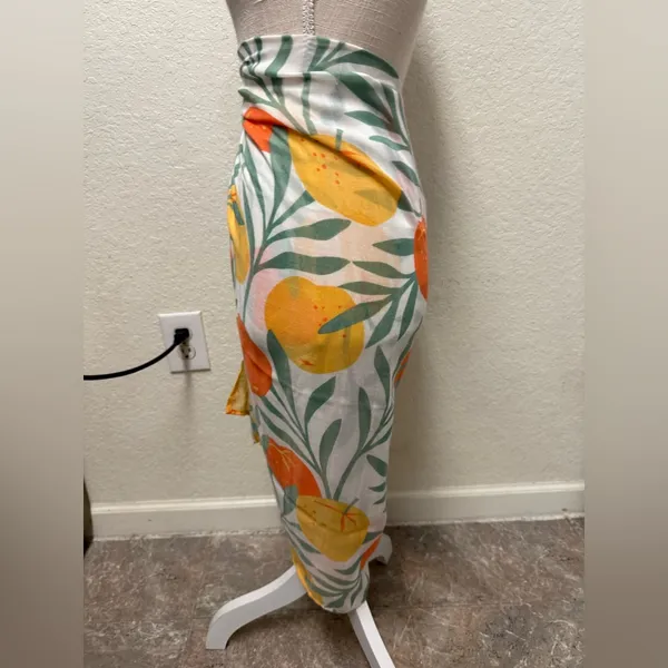 Orange 🍊 Citrus Patterned Scarf Sarong Wrap - Image 5