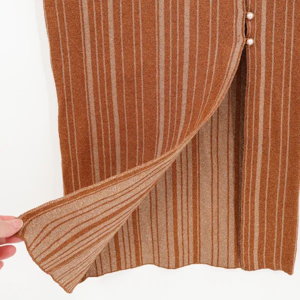 LPA Revolve‎ Vance Midi Knit Skirt Metallic Stripe Bronze Gold Pearl Size S - Image 4