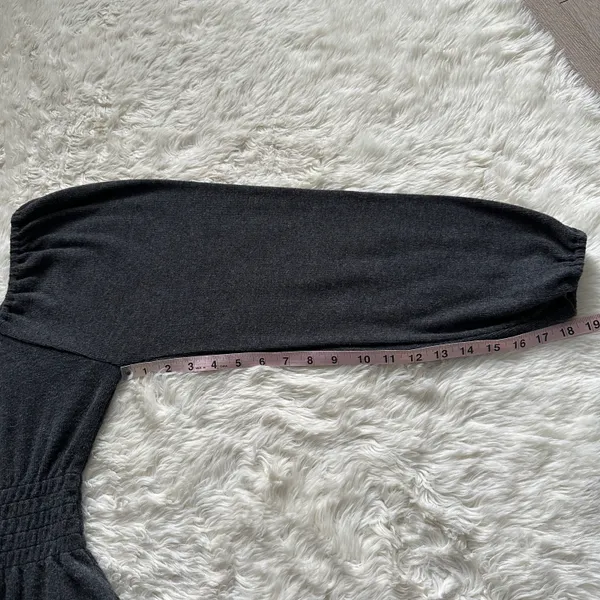 Sweater Plush Square-Neck Smocked Top Long Sleeve Dark Gray M - Image 13