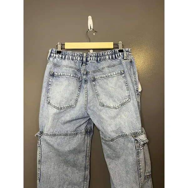 Aeropostale Low Rise Cargo Jeans Womens L Light Wash Blue Wide Leg Relaxed Denim - Image 8