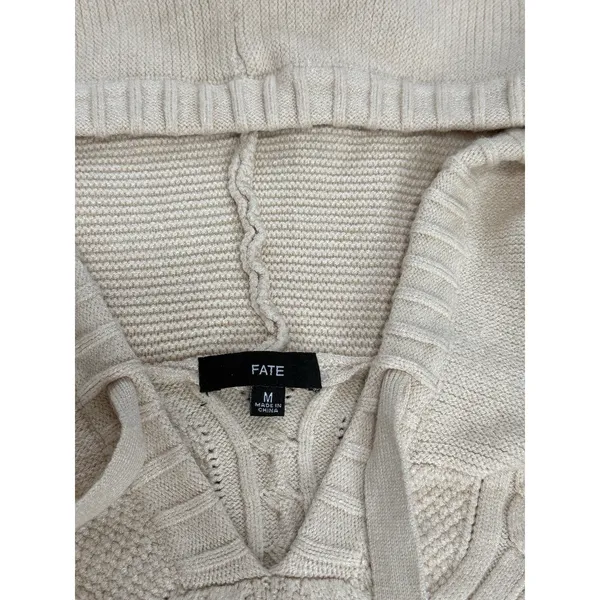 FATE Women Cable Knit Hoodie Sweater Cream Beige Long Sleeve Pullover Size M - Image 5