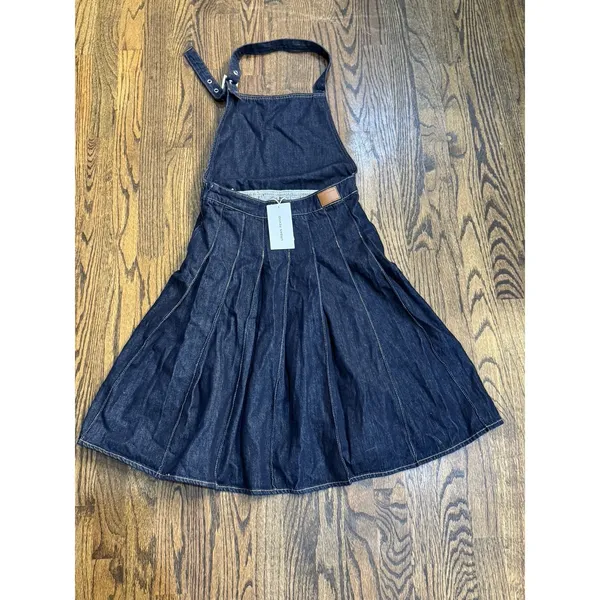 Urban Revivo Overall Pinafore Dress Size 4 Denim Pleated - Image 3