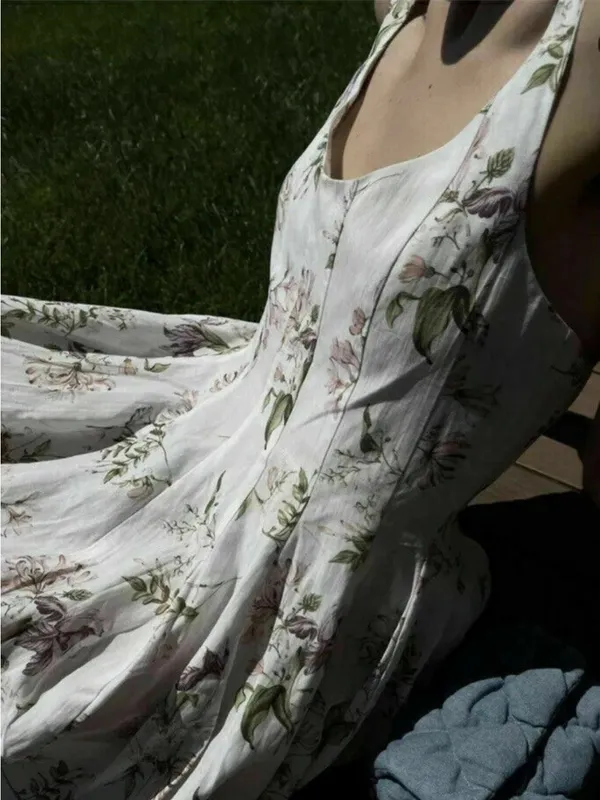 Brock Collection x H&M Lyocell Blend Cream Floral Long Cross Back Dress DESIGNER - Image 6