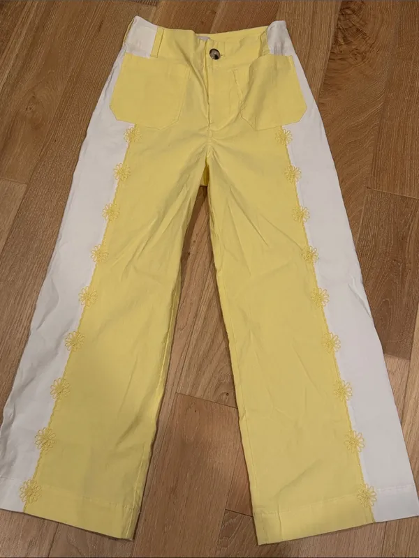 Maeve Colette Two-Tone Yellow and White‎ Cropped daisy Wide-Leg Pants 26 - Image 3