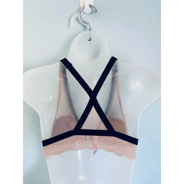 Victoria's Secret Bralette XS Beige and Black Velvet Trim Feminine Lace - Image 5