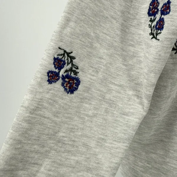 Wonderly Floral Embroidery Long Sleeve 1/4 Brushed Terry Sweatshirt Gray Women S - Image 4