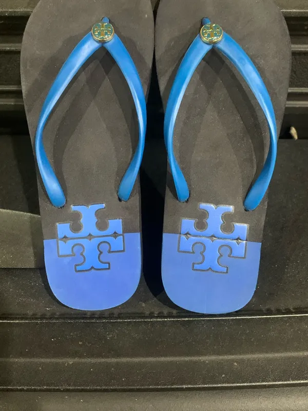Tory Burch Stacked 'T' Flip Flops Surf Blue 4 Women's Size 5M L11 - Image 3