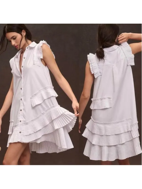 Anthropologie White ruffle sleeveless button down dress - Size XS - Image 2