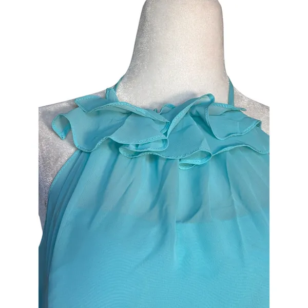 Alfred Angelo Aqua Chiffon Halter Prom Maxi‎ Dress Formal Etheral Flowy Spring - Image 13