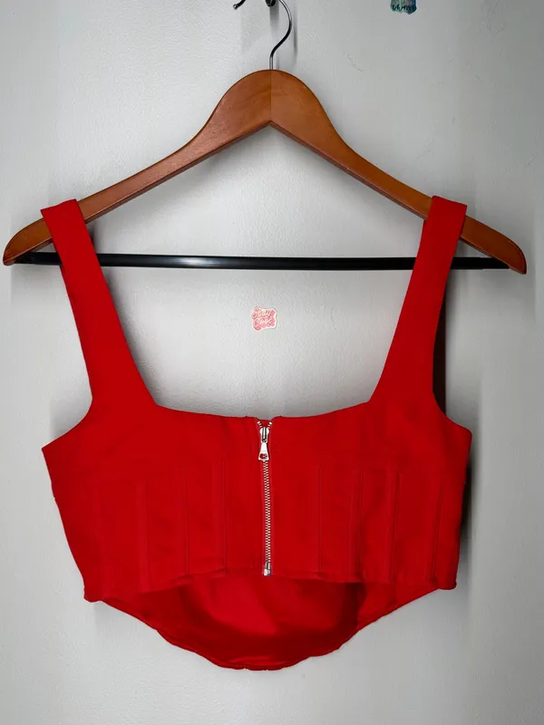 Bardot Fire Red Mini Corset‎ Bustier Crop Top Coquette Feminine Party Going Out - Image 4