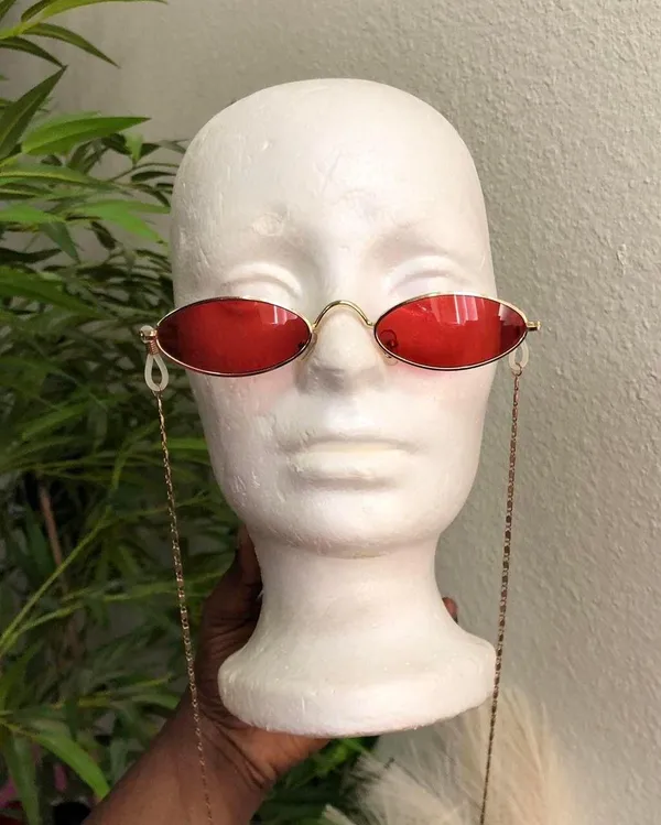 RARE 90s Vintage Retro Red Gold oval round sunglasses with chain-Unisex #hippie #boho #hipster #indie #festival - Image 5