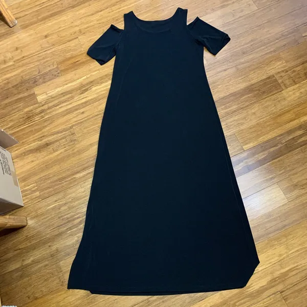 Chicos Black Cold‎ Shoulder Short Sleeve Maxi Dress Side Slit Womens Size Medium - Image 6