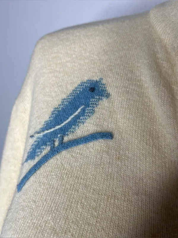 60s Vintage Wool Angora Butter Yellow Blue Bird Knit Cardigan Cottagecore Twee - Image 8
