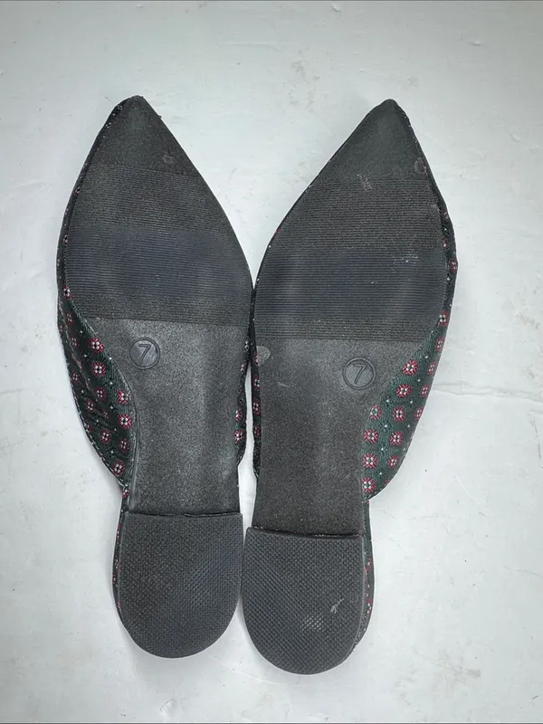 a new day dark green Pointed Toe Slip-On Mules with Red Floral Applique 7 rose - Image 6