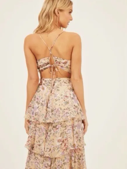 ASTR the Label Rosanna Floral Tiered Maxi Dress Small Wedding Guest Open Back - Image 6