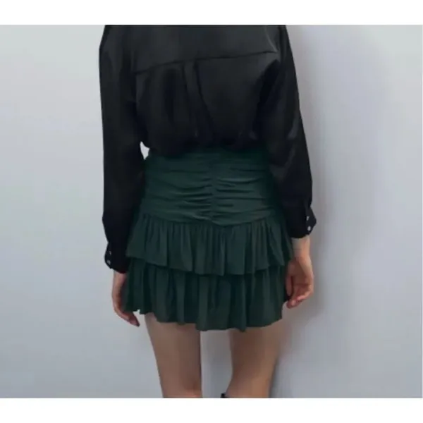NWT Womens Zara Emerald Green Ruched Emerald Green Mini Skirt - Sz XS - Image 3