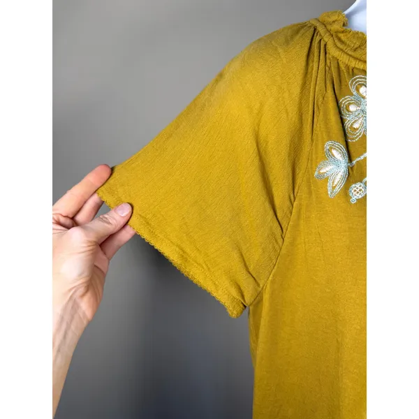 J. Jill Embroidered Mustard Boho Peasant Top Size‎ S Cottagecore Festival - Image 4